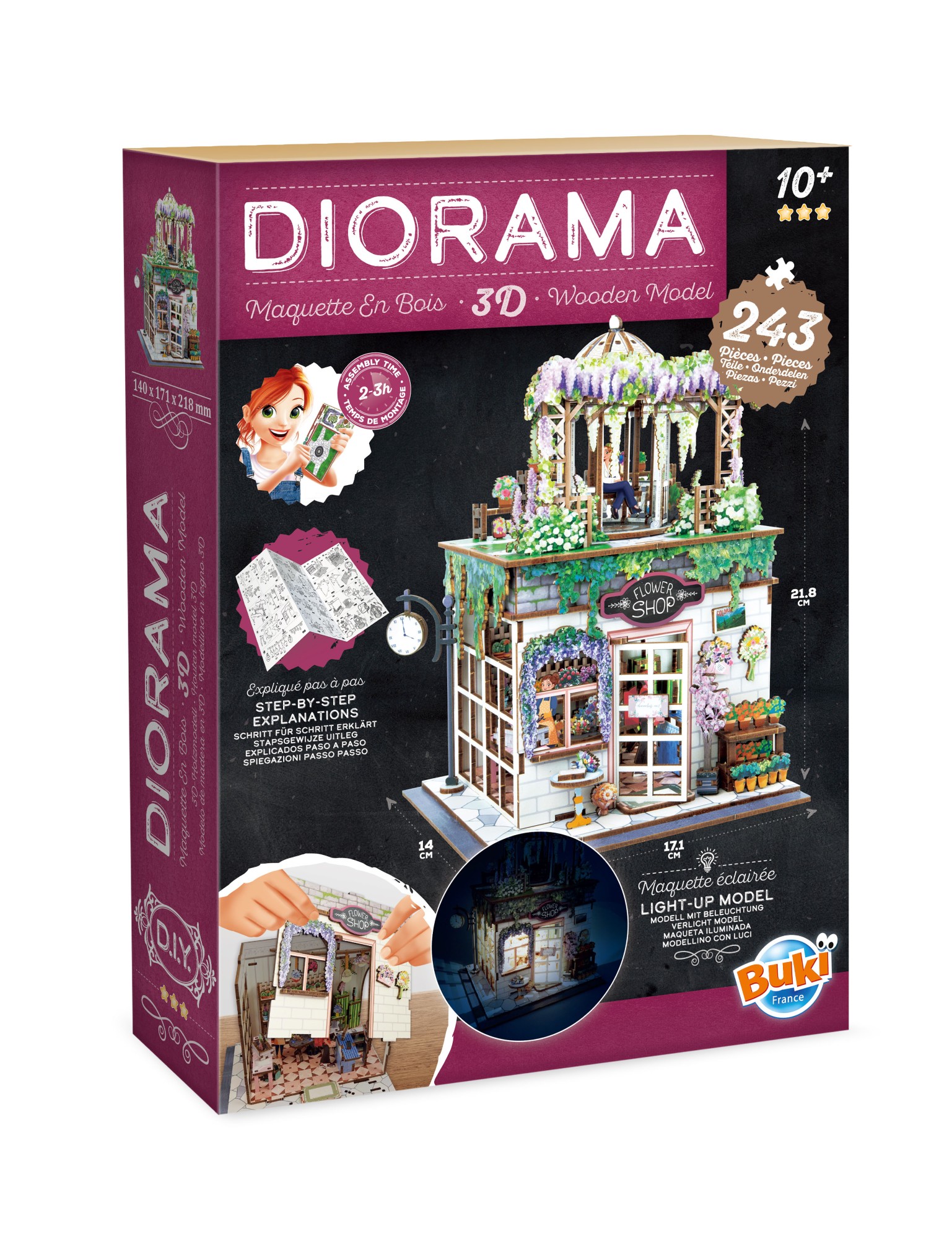 Buki Dřevěná 3D stavebnice Diorama Květinářství s LED osvětlením
