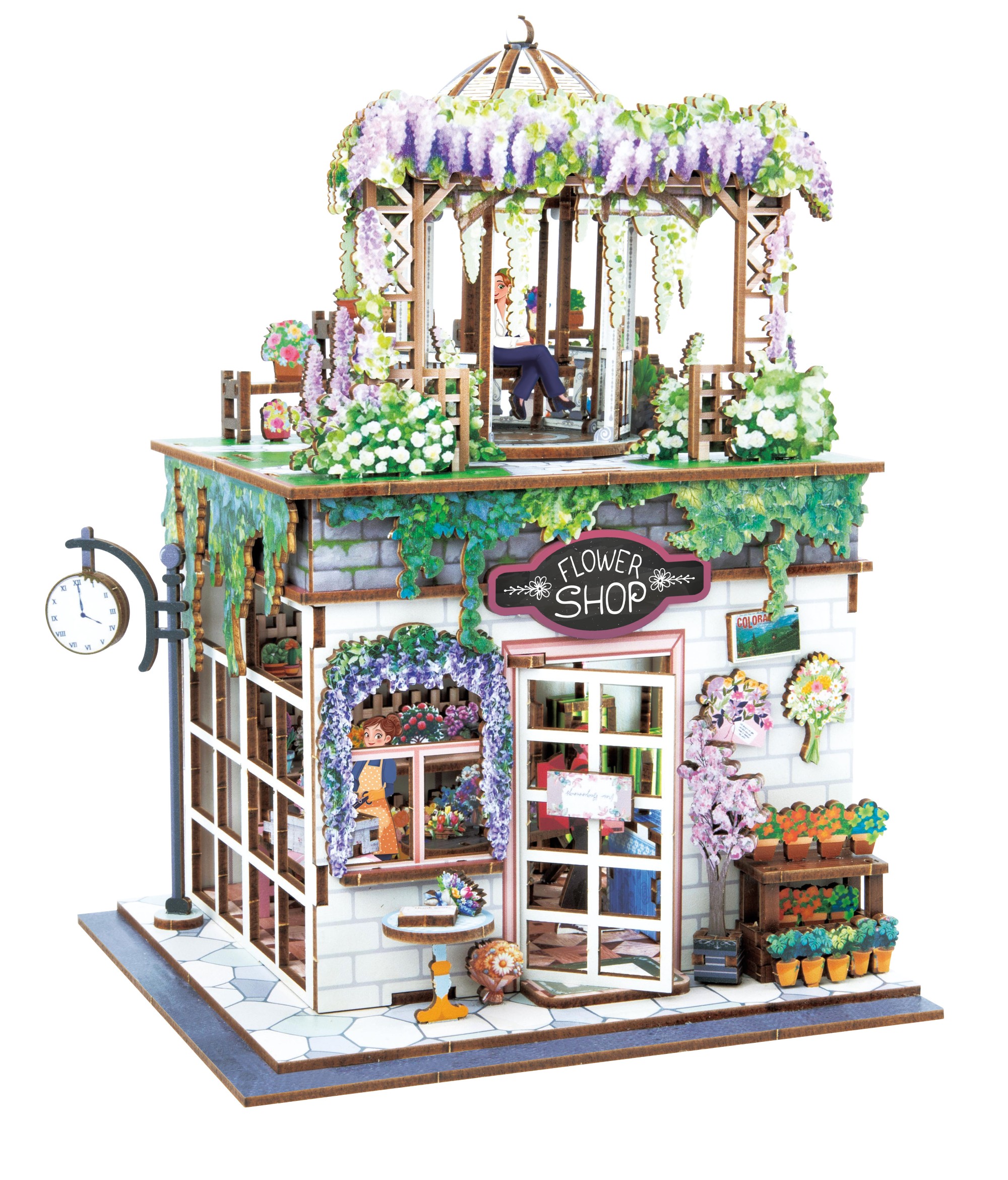 Buki Dřevěná 3D stavebnice Diorama Květinářství s LED osvětlením