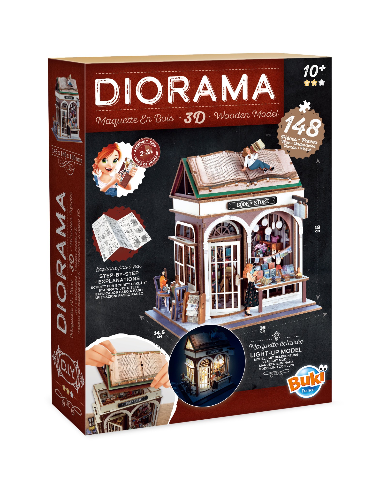 Buki Dřevěná 3D stavebnice Diorama Knihkupectví s LED osvětlením