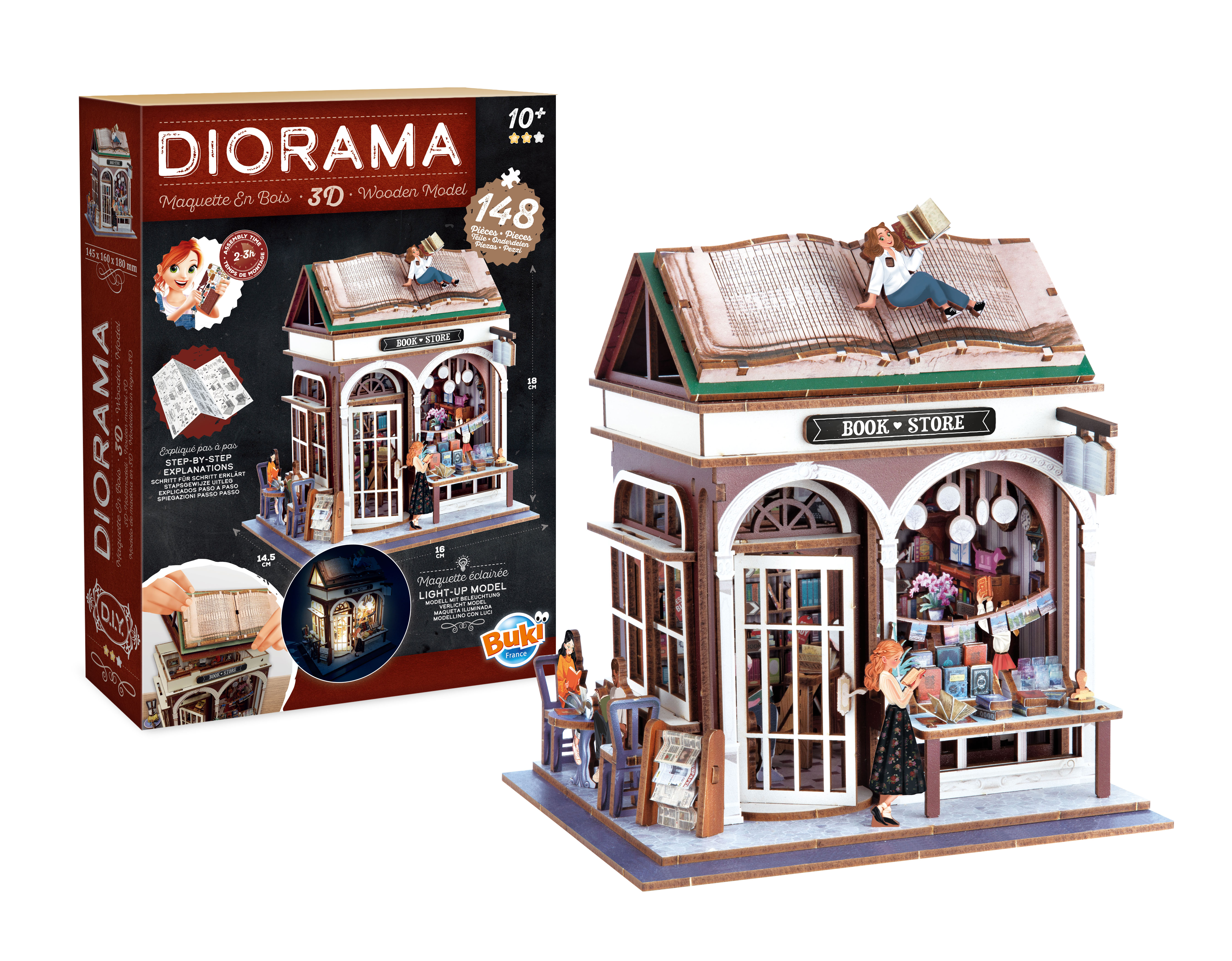 Buki Dřevěná 3D stavebnice Diorama Knihkupectví s LED osvětlením