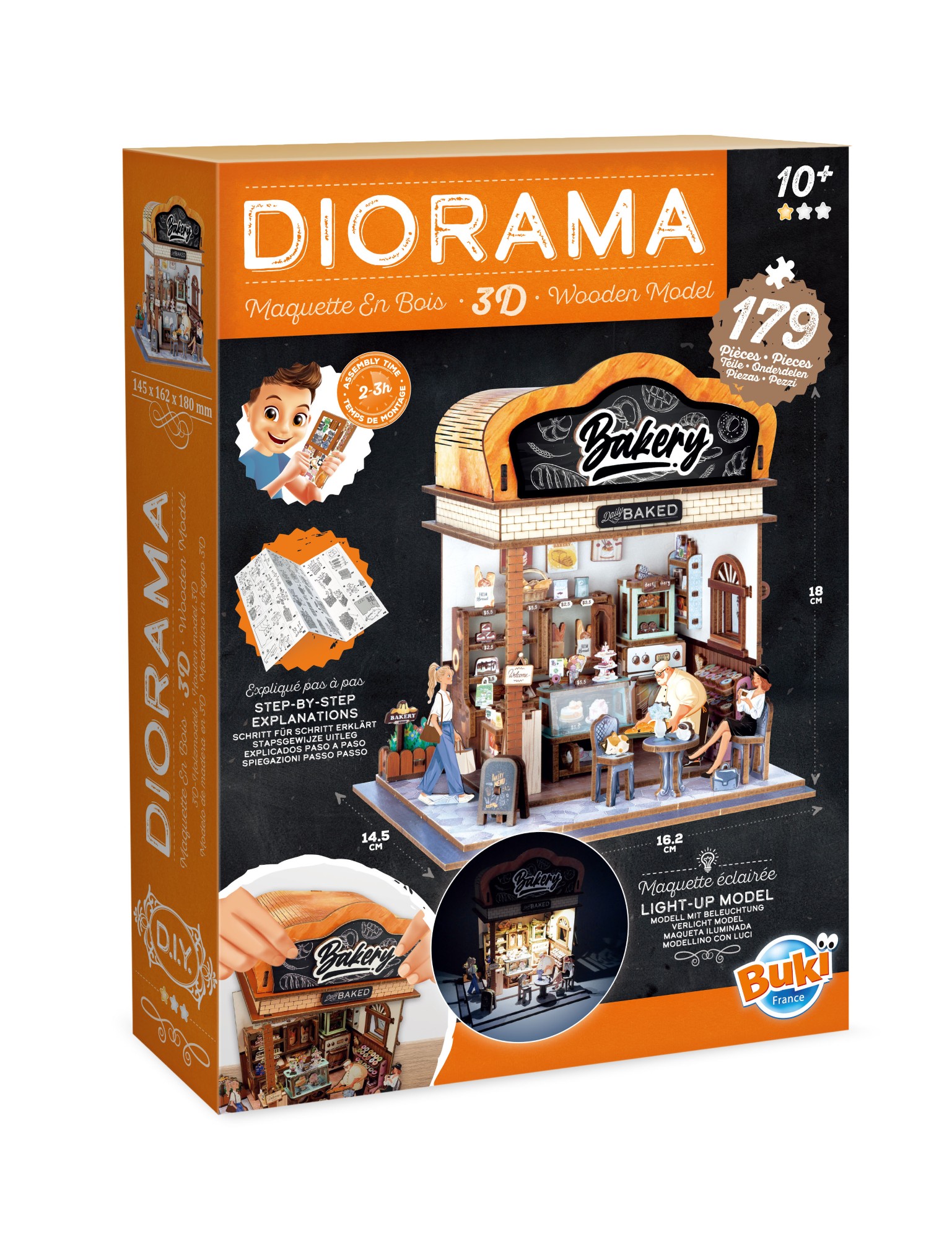 Buki Dřevěná 3D stavebnice Diorama Pekařství s LED osvětlením