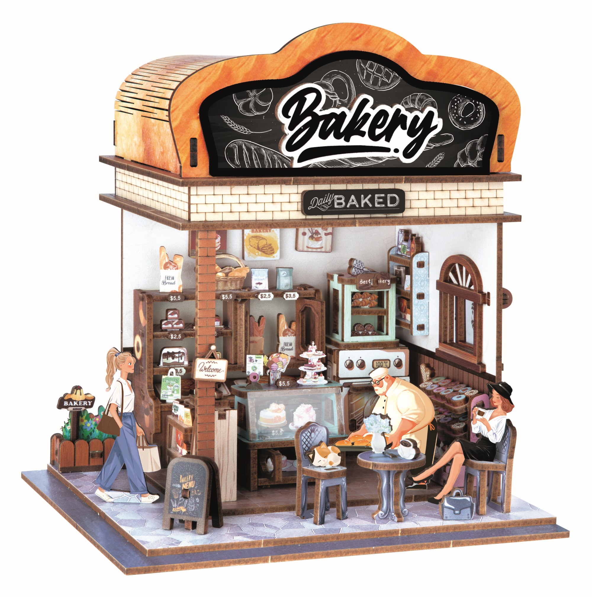 Buki Dřevěná 3D stavebnice Diorama Pekařství s LED osvětlením