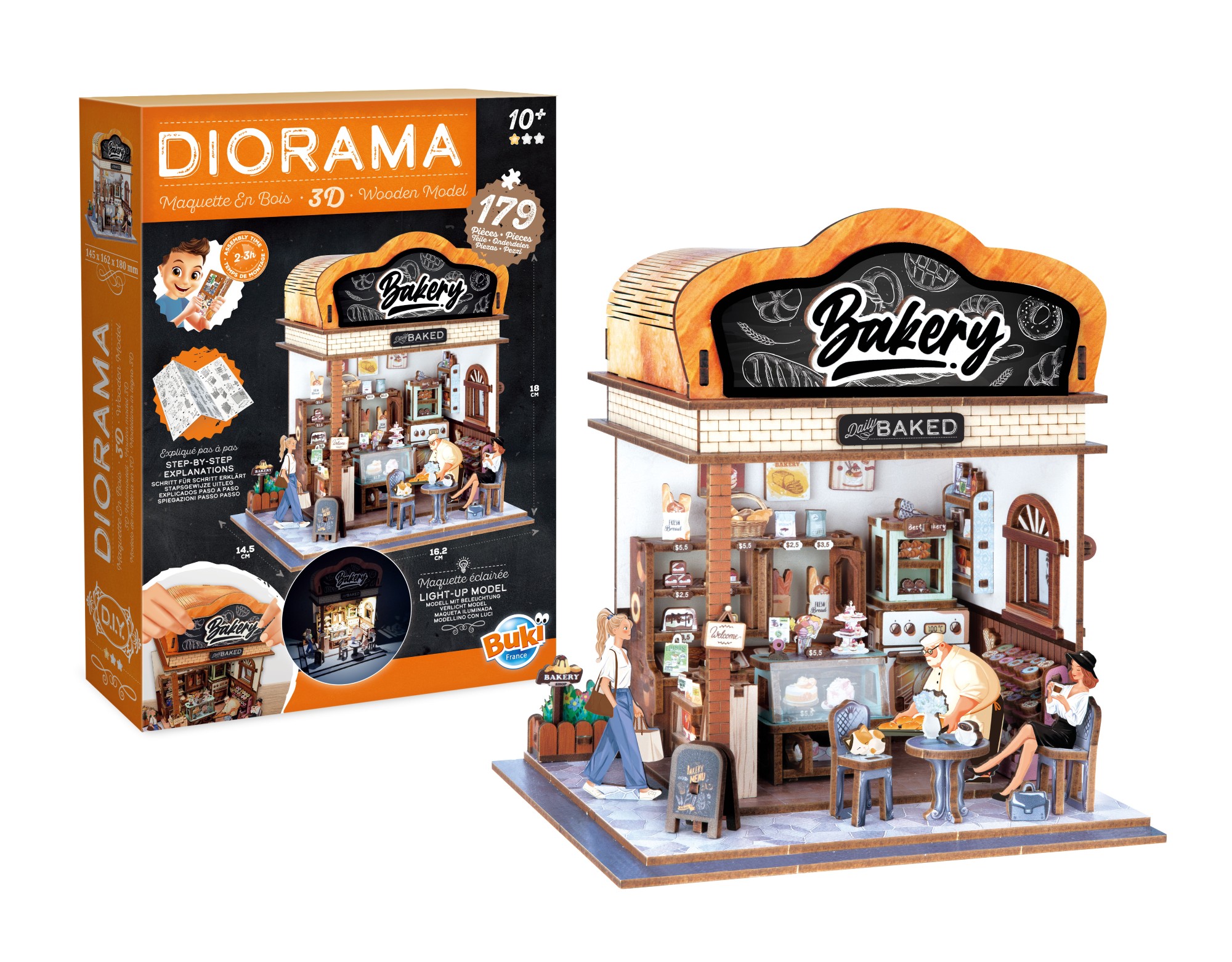 Buki Dřevěná 3D stavebnice Diorama Pekařství s LED osvětlením