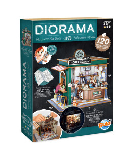 Buki Dřevěná 3D stavebnice Diorama Kavárna s LED osvětlením