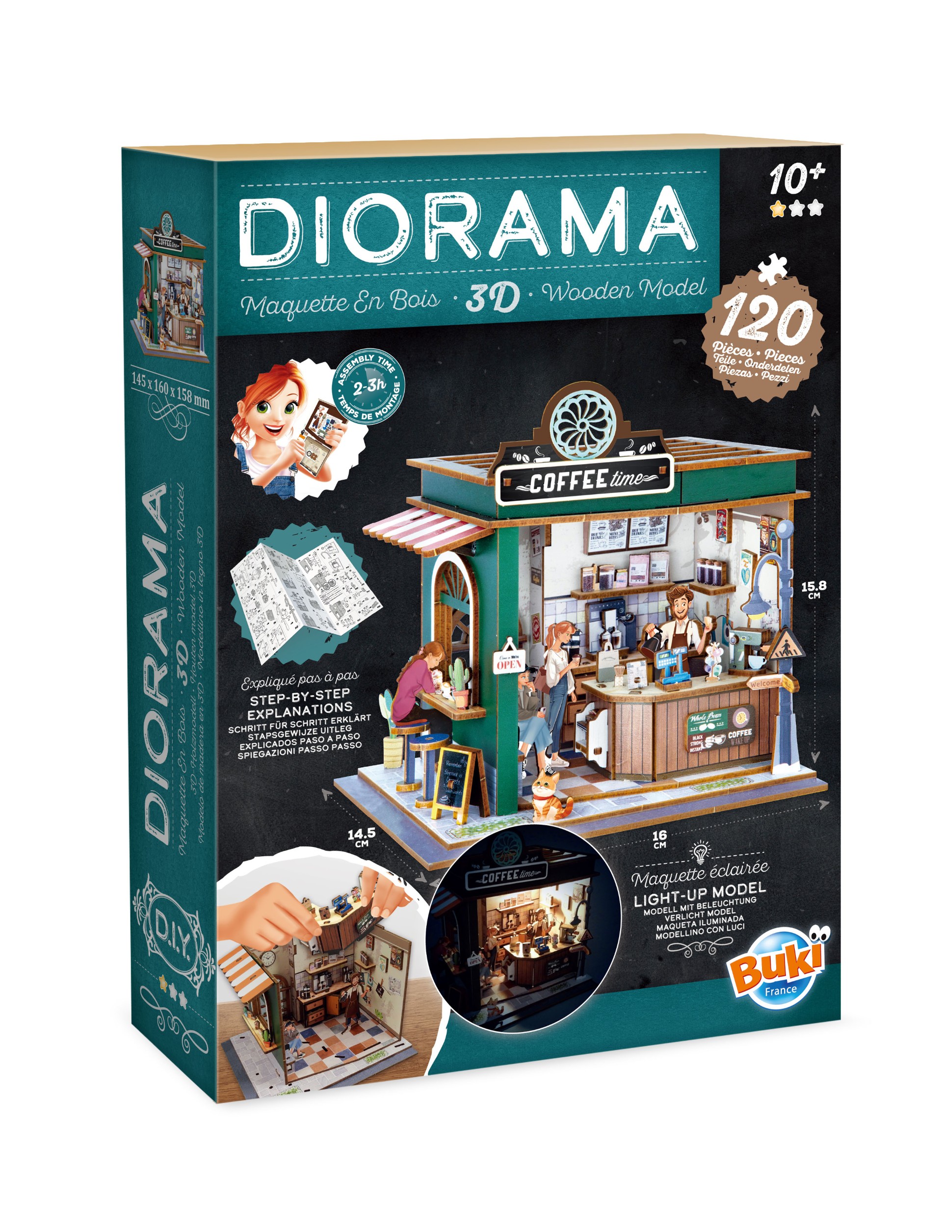 Buki Dřevěná 3D stavebnice Diorama Kavárna s LED osvětlením