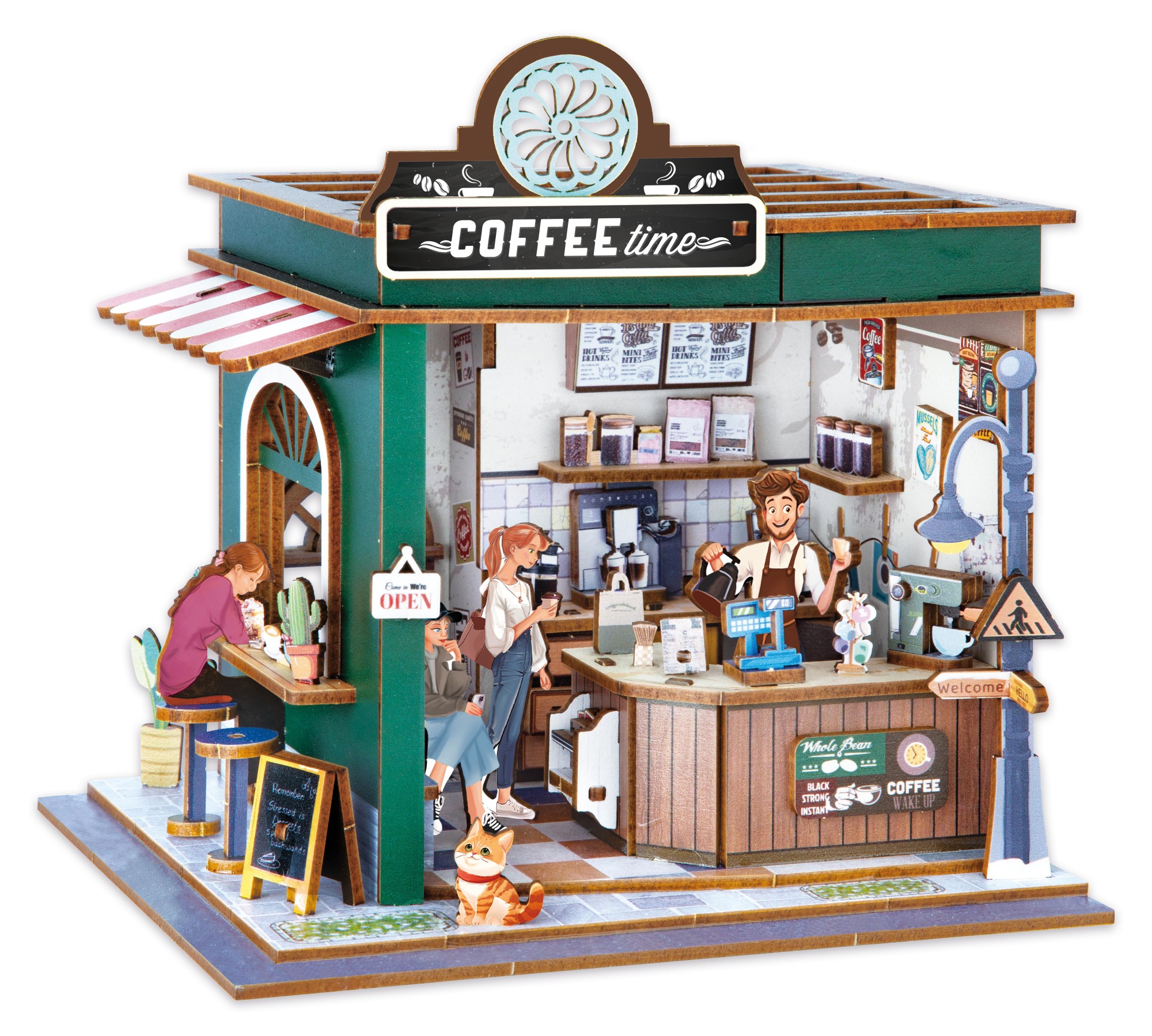 Buki Dřevěná 3D stavebnice Diorama Kavárna s LED osvětlením