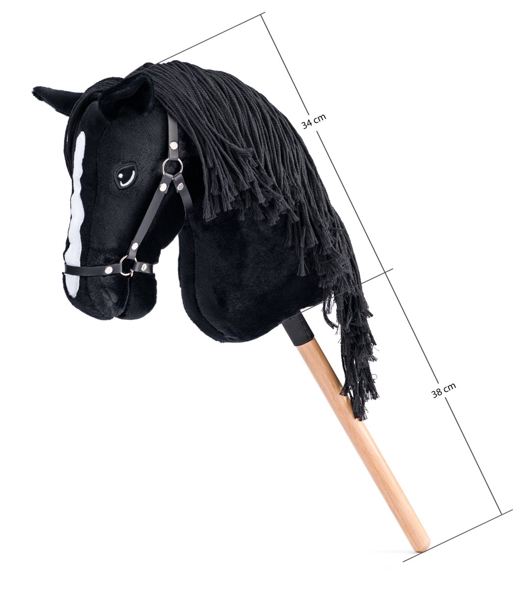 Faunica Hobby horse Cortez, černý kůň na tyči, provázková hříva
