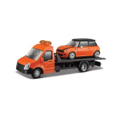 Bburago odtahové vozidlo Flatbed Transport a MINI COOPER S, 1:43