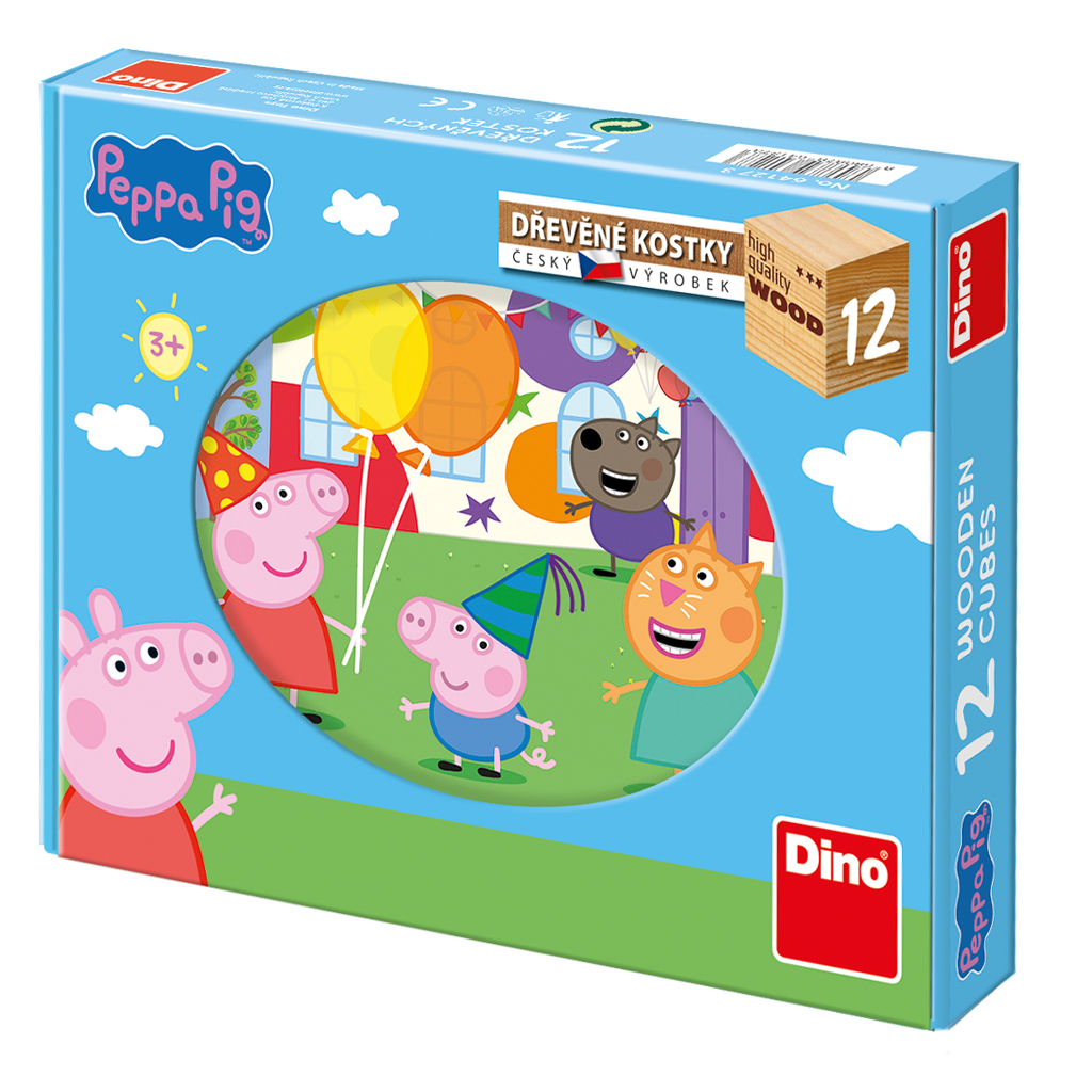 Dino dřevěné kostky Peppa Pig, 12 kostek