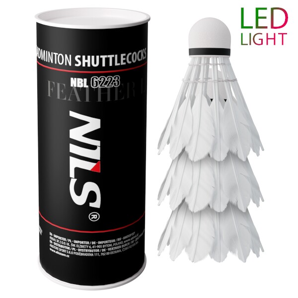 Badmintonové míčky z peří NILS NBL6223 s LED, sada 3 ks