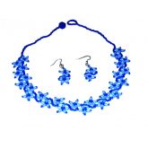 Šitý náhrdelník a náušnice z korálků  Modré květy