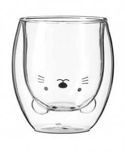 Dvoustěnná skleněná sklenice Kočka 260ml.