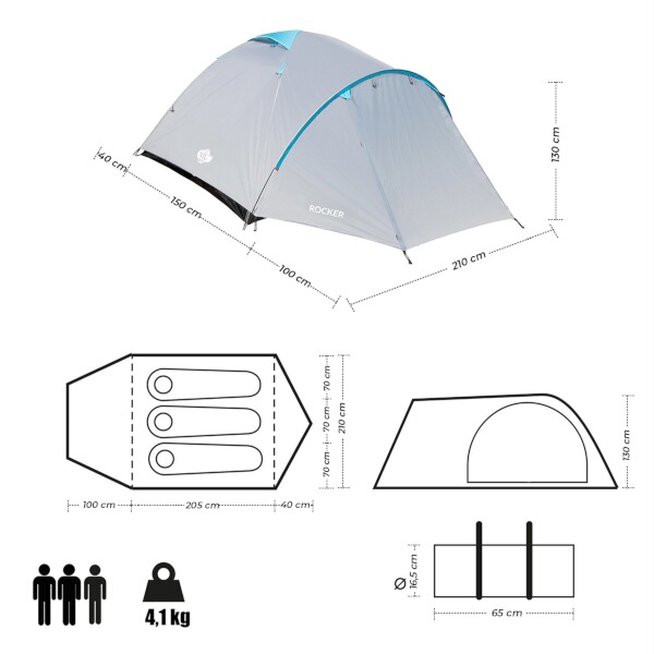 Turistický stan NILS Camp NC6013 Rocker, šedý