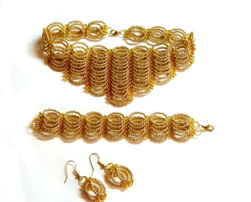 Set 1744 náhrdelník, náramek a náušnice Zlatavý set
