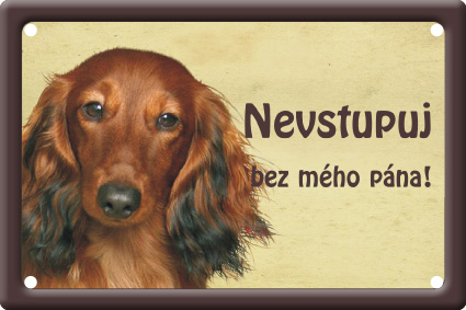 Plechová psí cedule, Jezevčík, Nevstupuj bez mého pána!