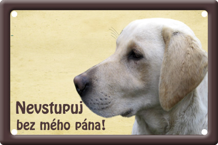 Plechová psí cedule, Labradorský retrívr, Nevstupuj bez mého pána!