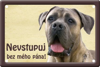 Plechová psí cedule, Cane Corso, Nevstupuj bez mého pána