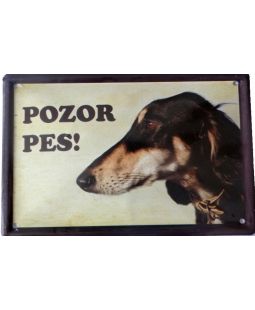 Plechová psí cedule,  Saluki perský chrt I. , Pozor pes