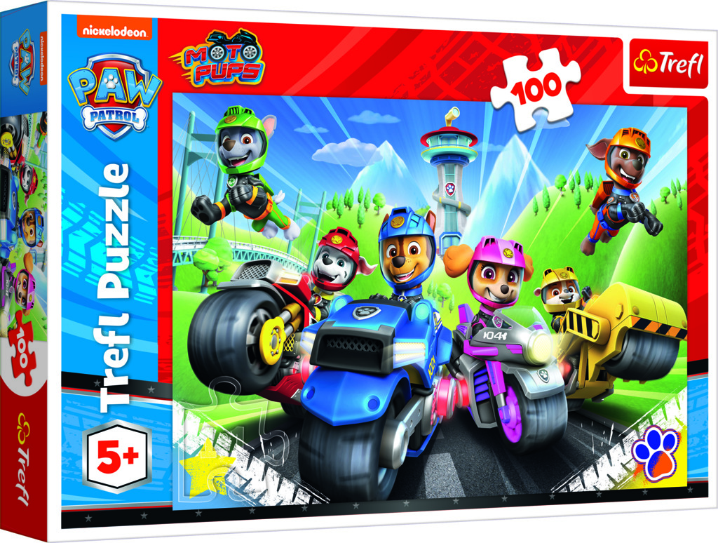 Trefl Puzzle 100 dílků - Tlapková patrola, Na motorce