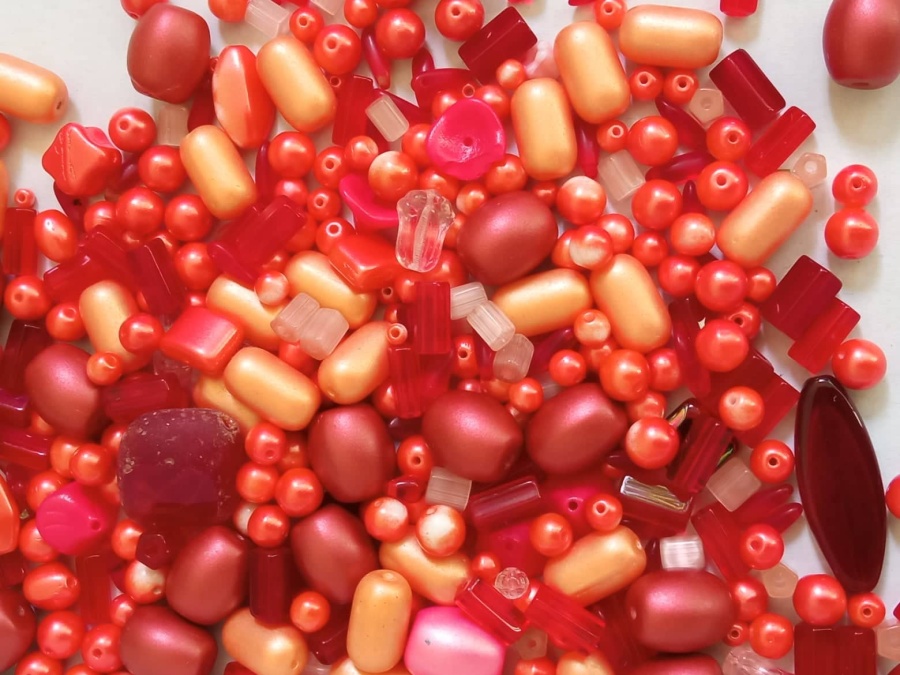 Skleněné korálky Jablonec - Oranžový mix 250g