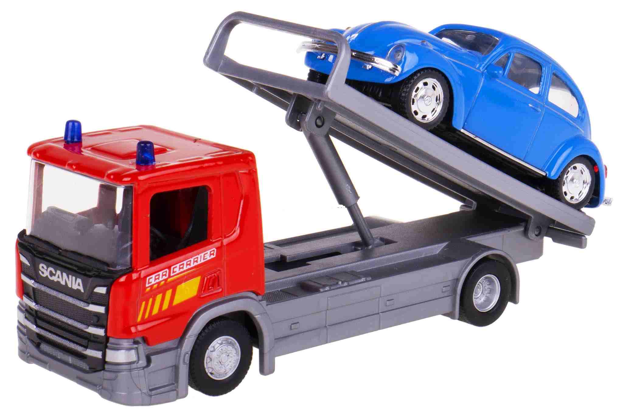 Welly Scania P320 (red) a VW Beetle (blue) 1:57/43