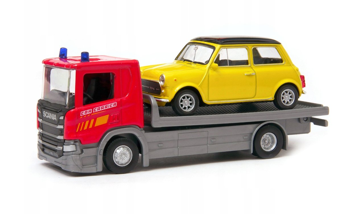 Welly Scania P320 (red) a Mini Cooper (yellow) 1:57/43