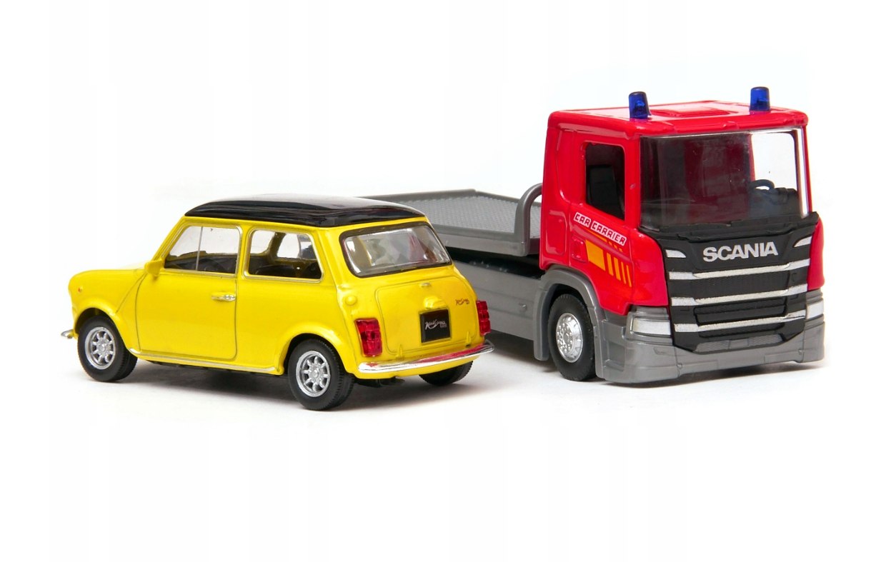 Welly Scania P320 (red) a Mini Cooper (yellow) 1:57/43
