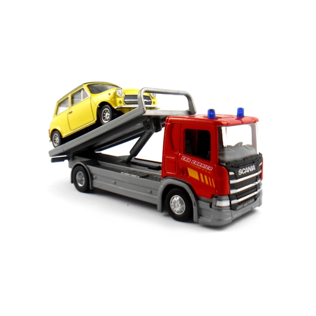 Welly Scania P320 (red) a Mini Cooper (yellow) 1:57/43