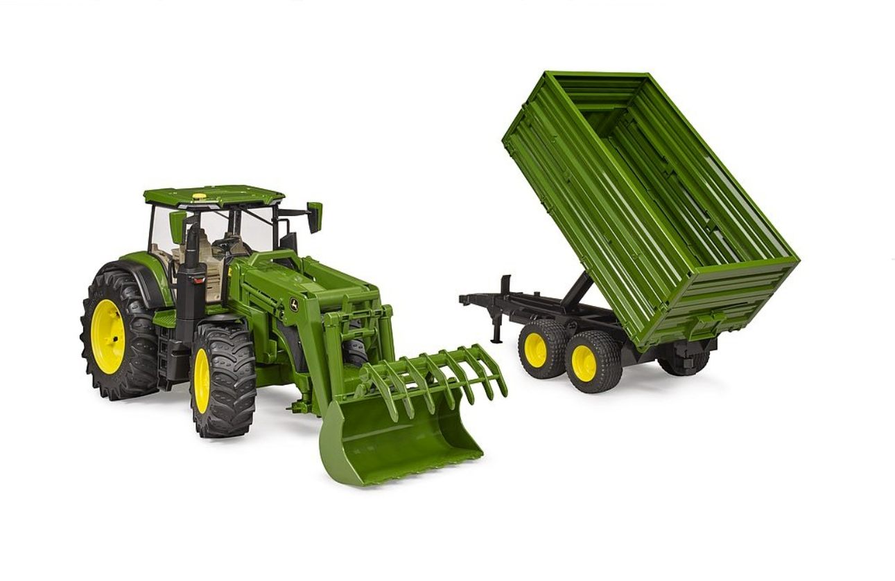 Bruder 3155 Traktor John Deere 7R 350 s čelním nakladačem a přívěsem