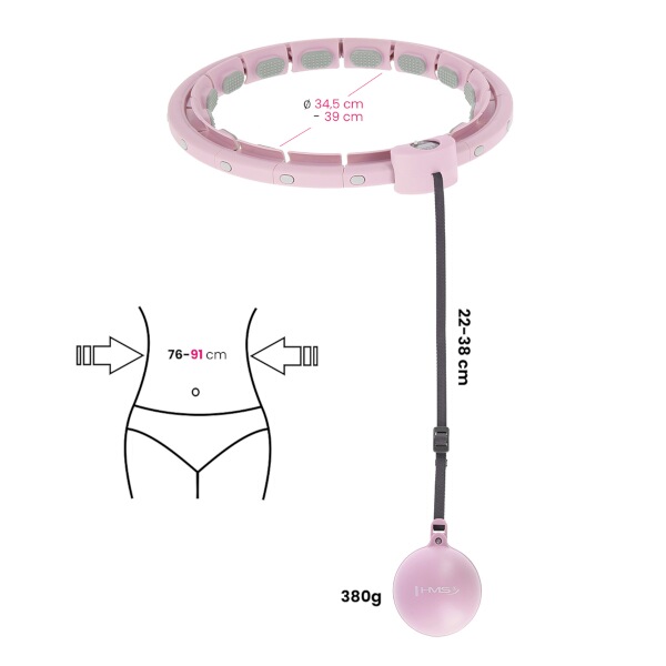 Masážní hula hoop HMS HHW09 se závažím a počítadlem, růžová