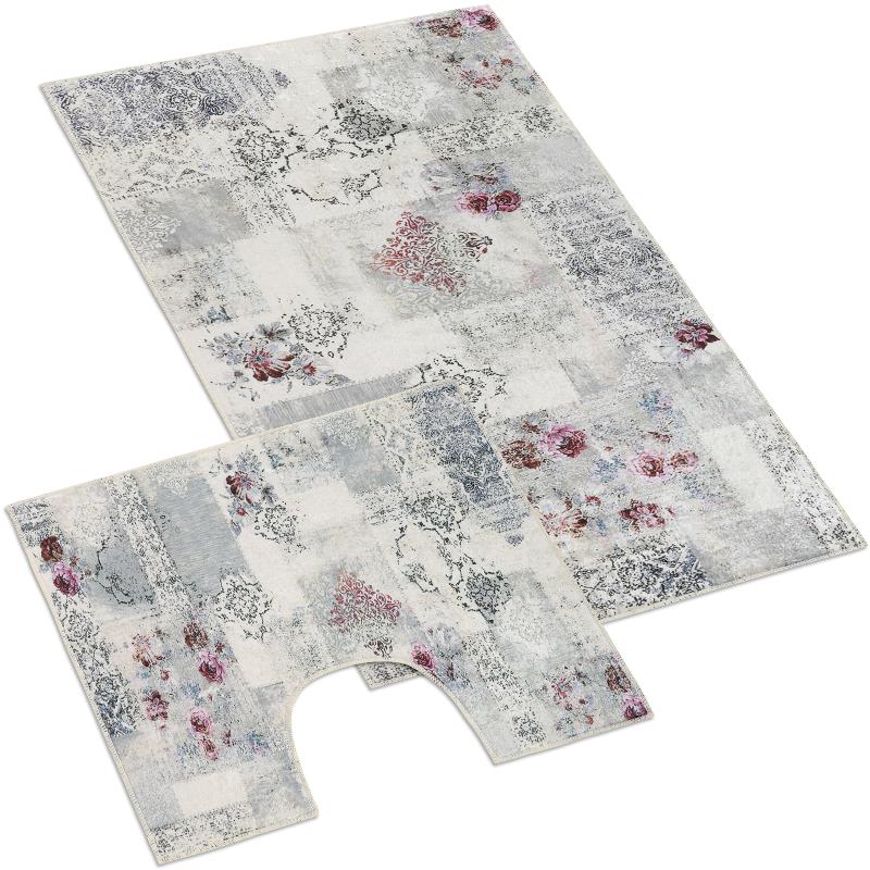 Bellatex Koupelnová sada 3D tisk, Ornament smetanová, černá, růžová - 60x100, 60x50 cm
