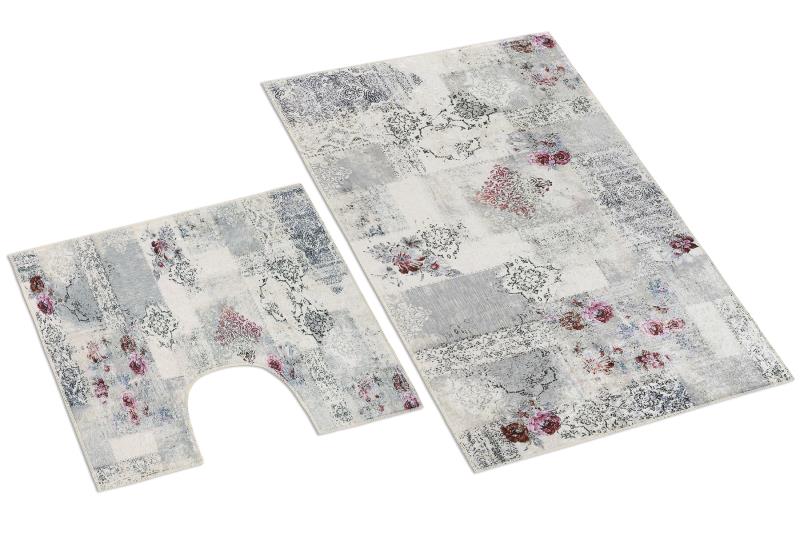 Bellatex Koupelnová sada 3D tisk, Ornament smetanová, černá, růžová - 60x100, 60x50 cm