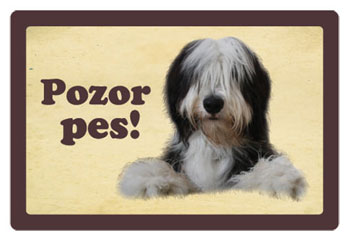 Plechová psí cedule, Bearded kolie, Pozor pes