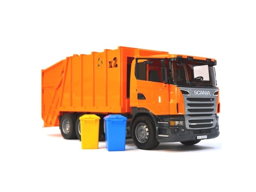 Bruder 3560 Popelářské auto Scania R oranžové