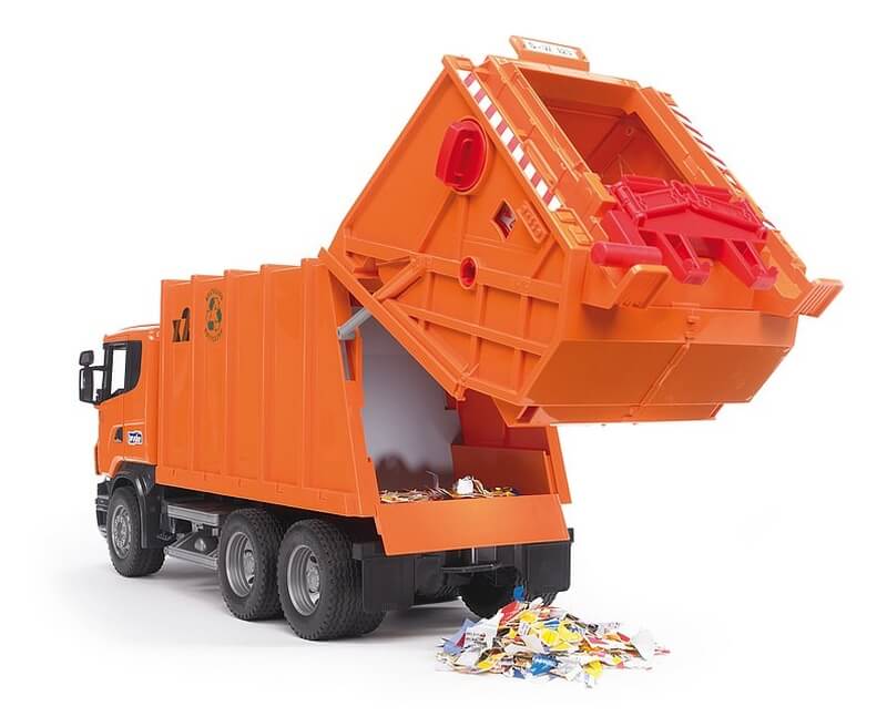 Bruder 3560 Popelářské auto Scania R oranžové