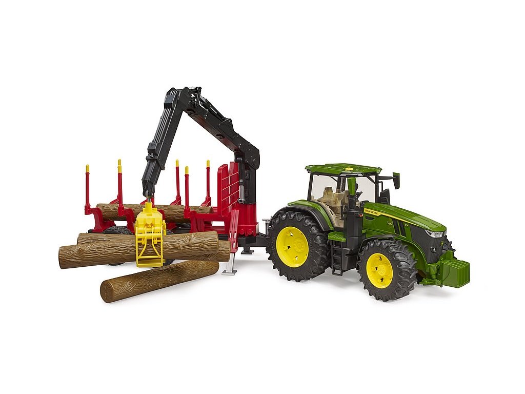 Bruder 3154 John Deere 7R 350 s lesnickým přívěsem a 4 kmeny