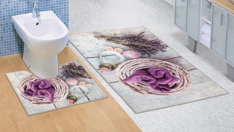 Bellatex koupelnová předložka 3D tisk, sada Levandule - 60x100, 60x50cm