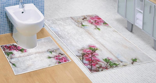 Bellatex koupelnová předložka sada 3D tisk Růžová kytice - 60x100, 60x50cm