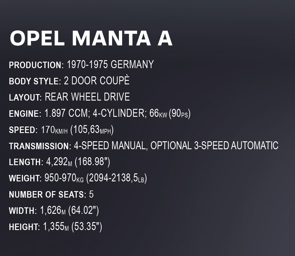 Cobi 24339 Opel Manta A 1970, 1:12, 1905 kostek