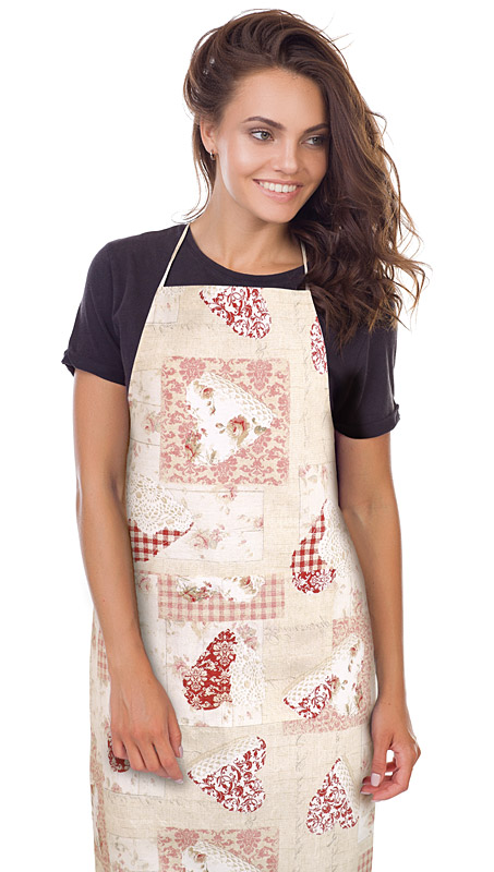 Bellatex Kuchyňská zástěra EMA, Patchwork srdce růžové - zástěra 67x84 cm