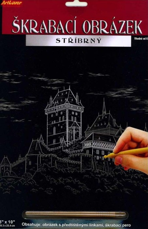 ArtLover škrabací obrázek stříbrný 25 x 20 cm - Karlštejn